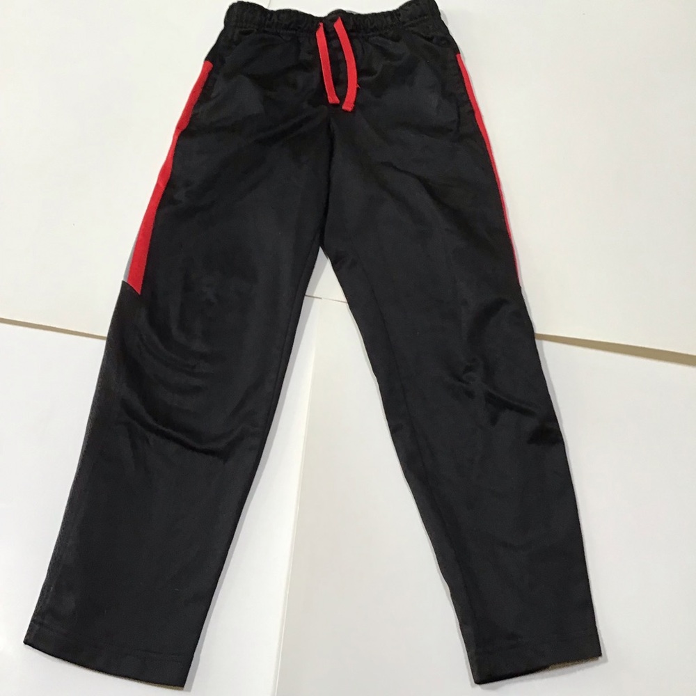 Athletic Works Pants Boys Sz Large 10-12 Tricot Pull On Black Red Gray AB39440